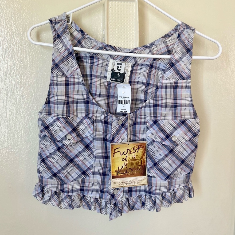 LF “Furst of Kind”  Recycled Vintage Blue & White Plaid Western Tank
